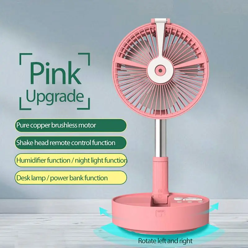 Telescopic Oscillating Timer Circulation Humidifier Table LED Light Lamp Mist Cool Fan With Remote Control