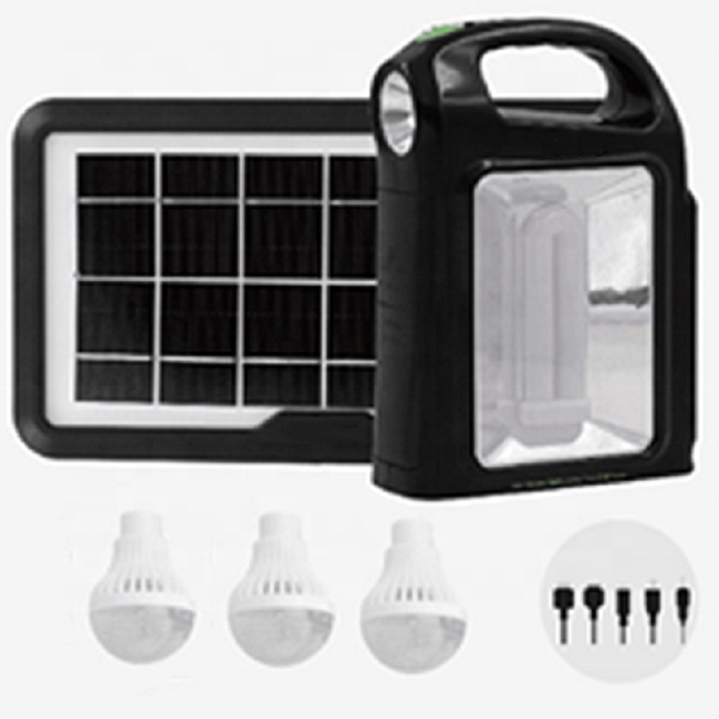 Portable mini solar panel  lighting system with lightbulb 3W*3 bulb and super bright LED tube on emergency light pawer bank