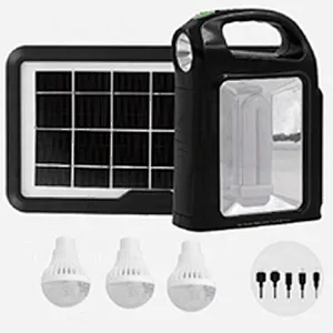 Portable mini solar panel  lighting system with lightbulb 3W*3 bulb and super bright LED tube on emergency light pawer bank