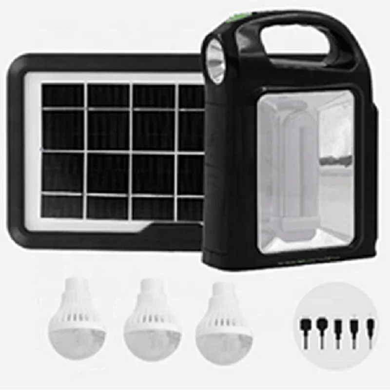 Portable mini solar panel  lighting system with lightbulb 3W*3 bulb and super bright LED tube on emergency light pawer bank