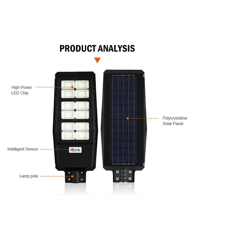 Smart outdoor waterproof high power integrated all in one solar energy led street light system 50w 60w 90w 100w 150w 200w 300w