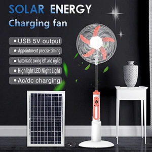 Factory Price Rechargeable Adjustable AC DC Charging With Solar Panel Electric Floor Stand Fan