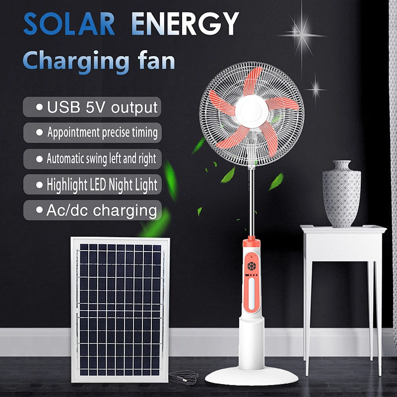 Factory Price Rechargeable Adjustable AC DC Charging With Solar Panel Electric Floor Stand Fan