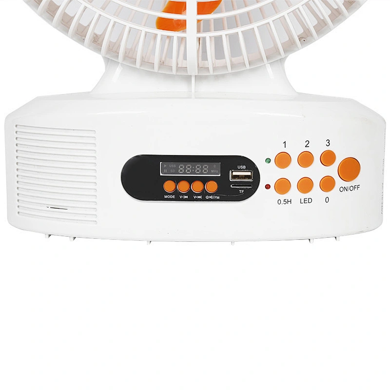 5 blades AC DC 12 inch solar powered table fan Music player LED lamp function Battery solar fan rechargeable