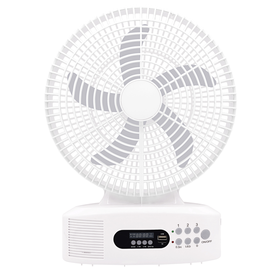 Panama Hot Sell 12 Inch Solar Rechargeable Fan Portable Solar Charging Radio Speaker Table Fan with Light