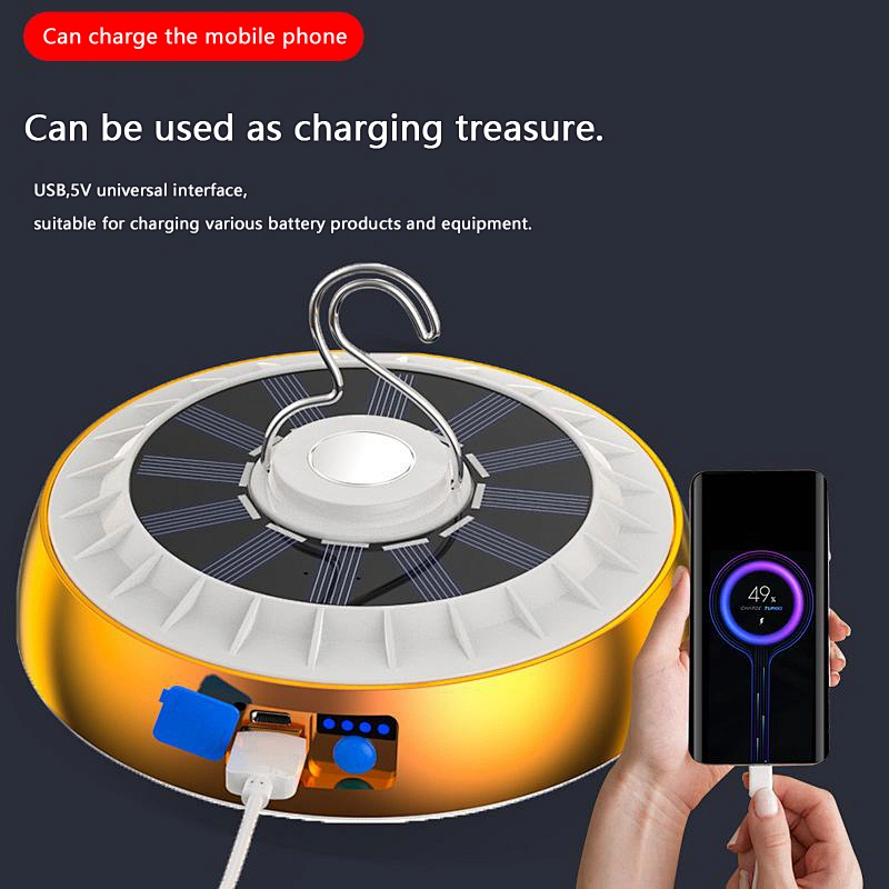 Portable 2400mAh battery ufo solar bulb yellow light white light SOS emergency charging lamp with hook and magnet