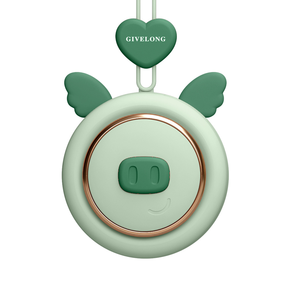 Piglet Fan Air Cooler Mini Portable Rechargeable summer baby handheld leafles Hanging Neck Fan for children