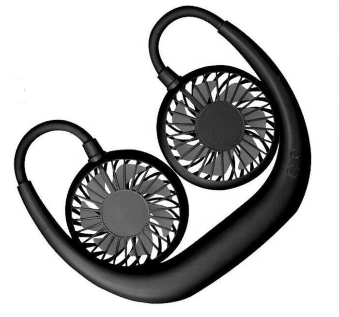 2022 stylish wearable portable usb rechargeable bladeless hanging cooler neck band fan with color led light