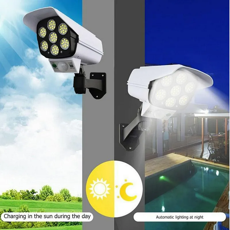 Solar Motion Sensor led wall Light Outdoor Simulation Monitoring Security model Surveillance Cameras Human body induction