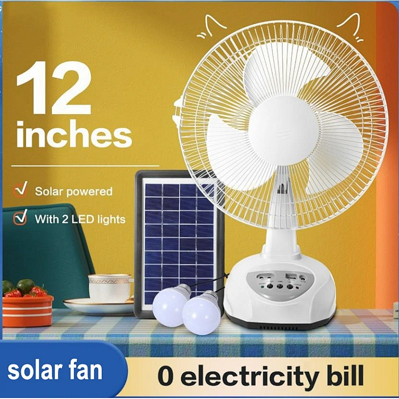 9 speed choice indoor outdoor rechargeable 12 inch solar and USB charging electric fan with 0.5 hour timing function