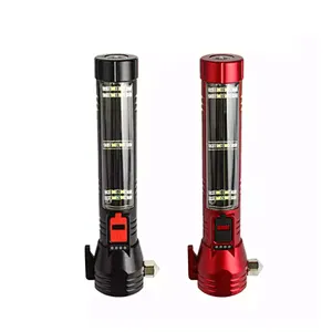 USB Charger Solar Powered LED Car Flashlight Multi-Function Solar Escape Rescue Flashlight for Hiking Camping Traveling