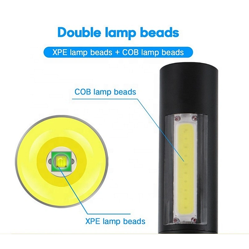 Wholesale mini high quality USB rechargeable multifunction led torch flashlight edc with XPE cob side light outdoor activities