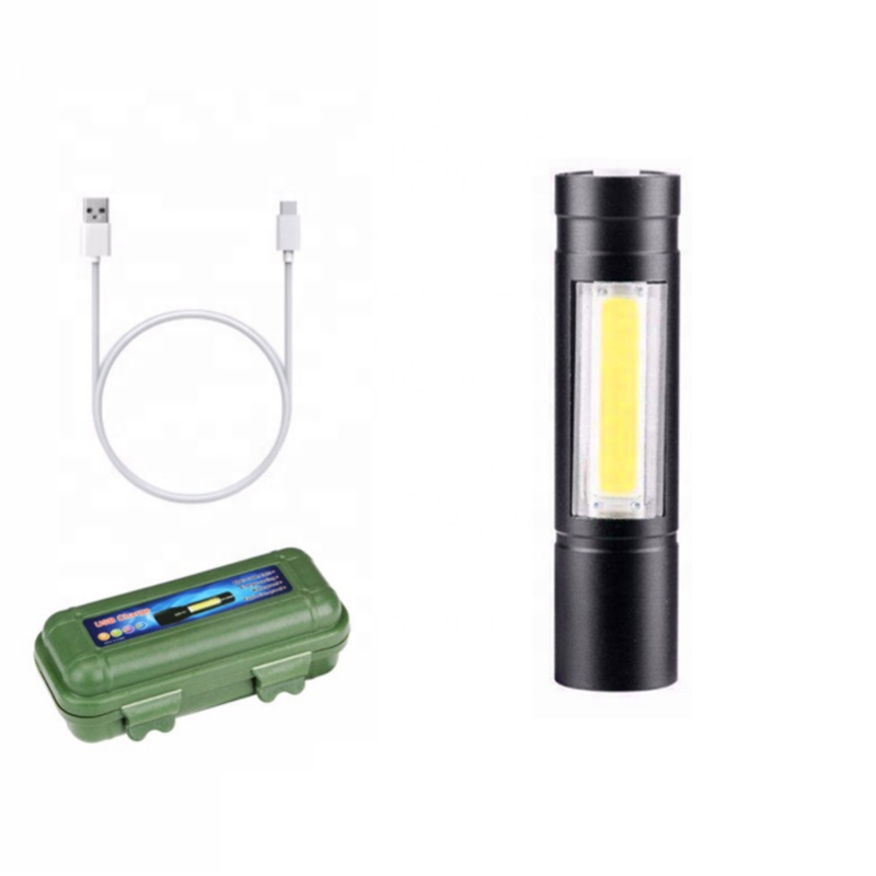Wholesale mini high quality USB rechargeable multifunction led torch flashlight edc with XPE cob side light outdoor activities