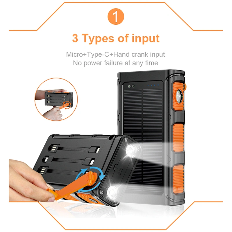 2023 Solar Charging High Capacity Portable Waterproof Strong Camping Light Outdoor 30000mah Solar Power Bank