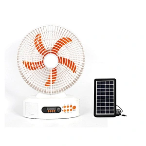 solar rechargeable emergency fan AC DC 12 Inch 5 blades Table Recharaeable Power solar panel Energy  Fan with LED Light