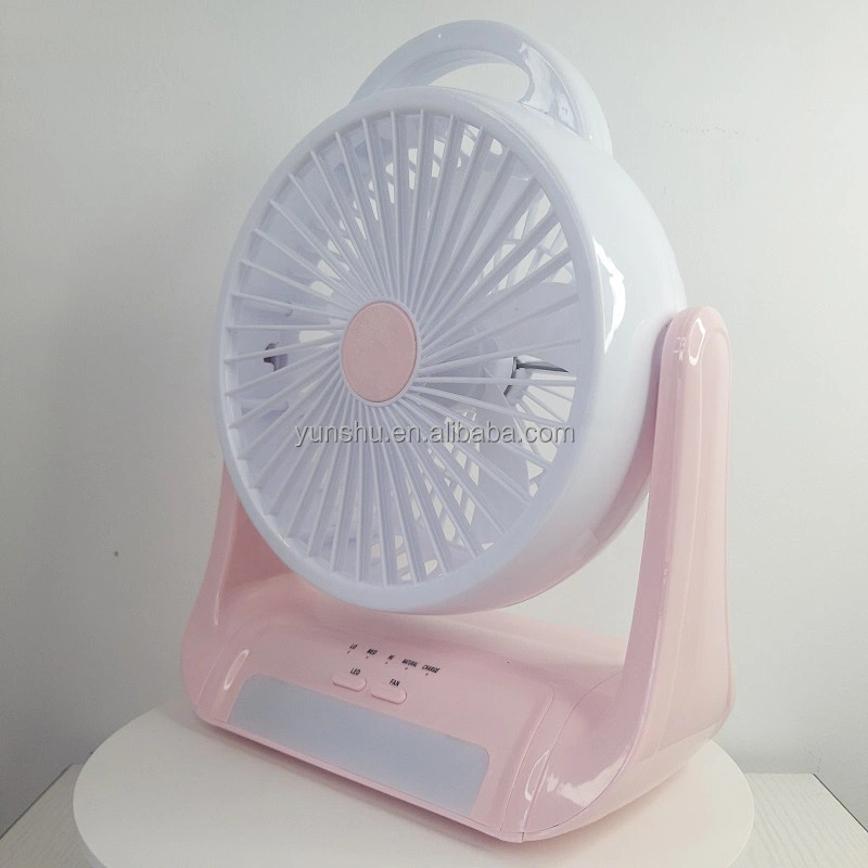 Low price small cartoon dc usb rechargeable high speed table fan with led light