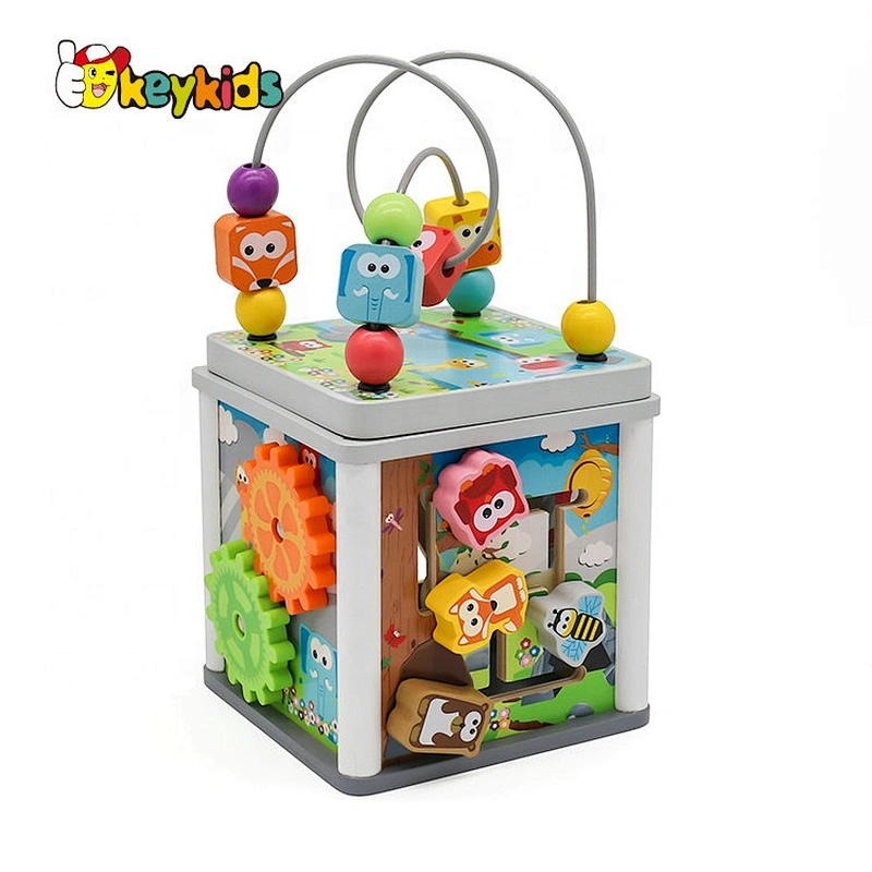 New Design Educational Wooden Animal Busy Board Cube For Kids W11B238