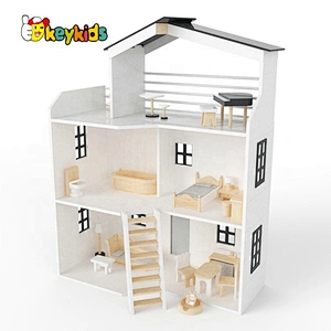 Best design white wooden miniature dollhouse kits for kids W06A404