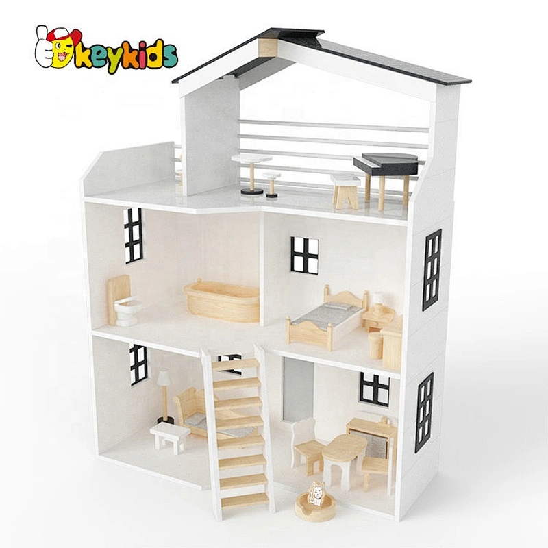 Best design white wooden miniature dollhouse kits for kids W06A404