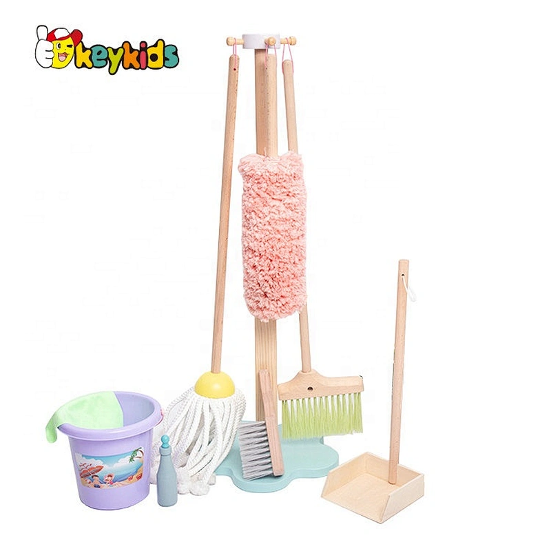 Most popular pretend play wooden toy mop and bucket set for children W10D249