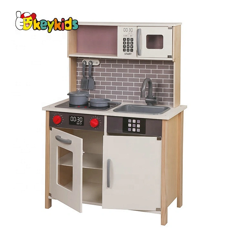 Ready to ship kids wooden kitchen toy with electronic stove W10C528