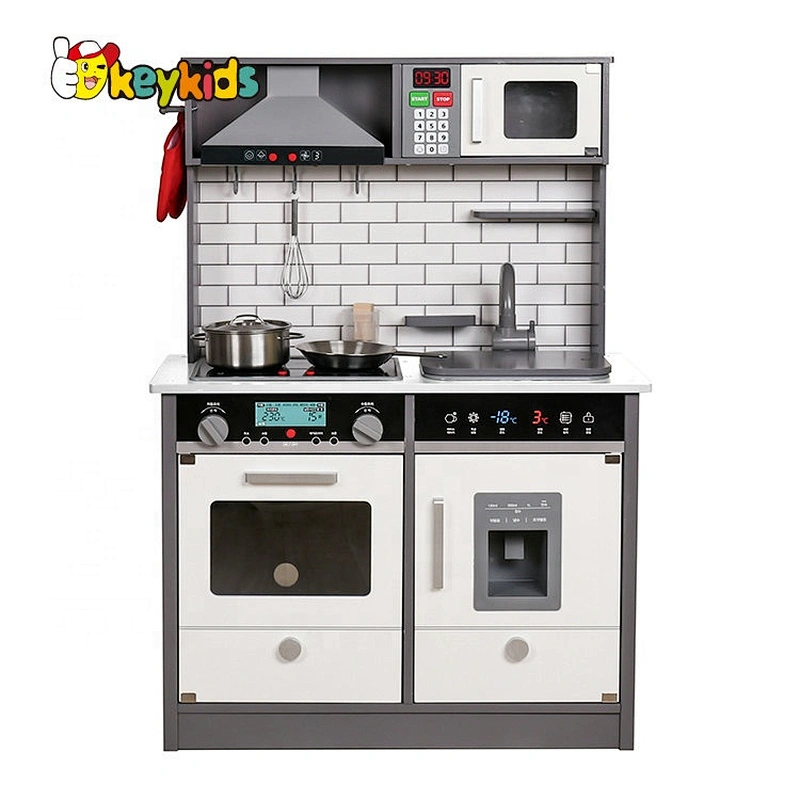 New released children wooden play kitchen with lights and sounds W10C493