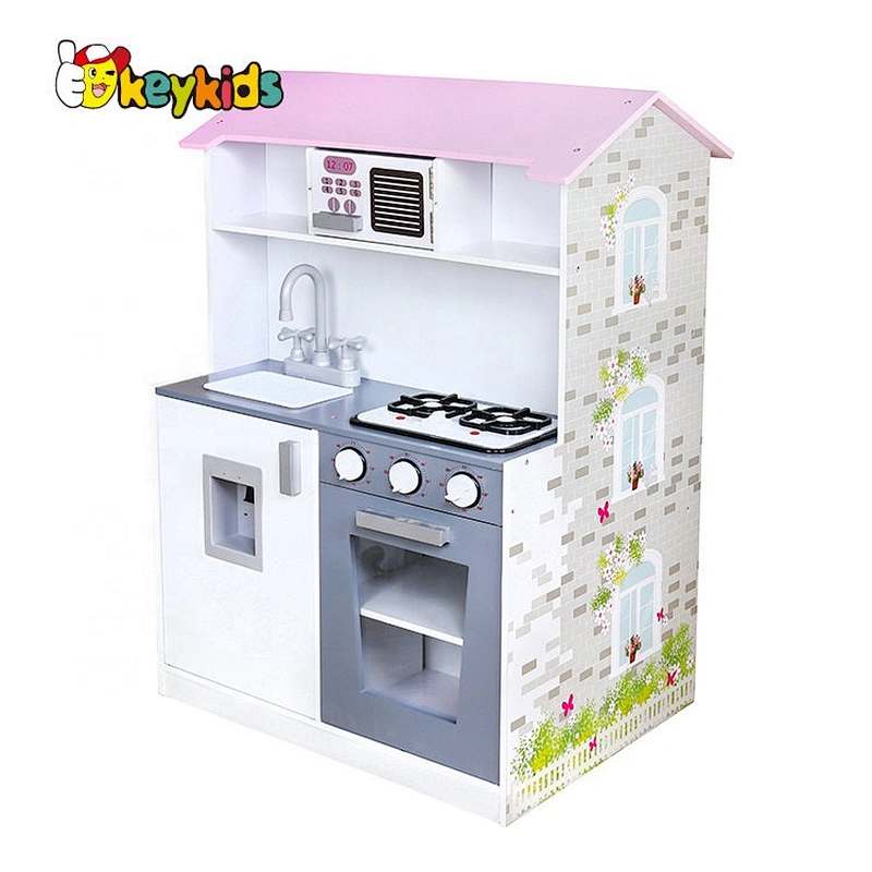 Original Design double sided toy set wooden doll house and kitchen for children W06A374