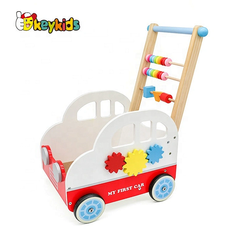 Multifunction Wooden Push Along Trolley With Four Wheels W16E037