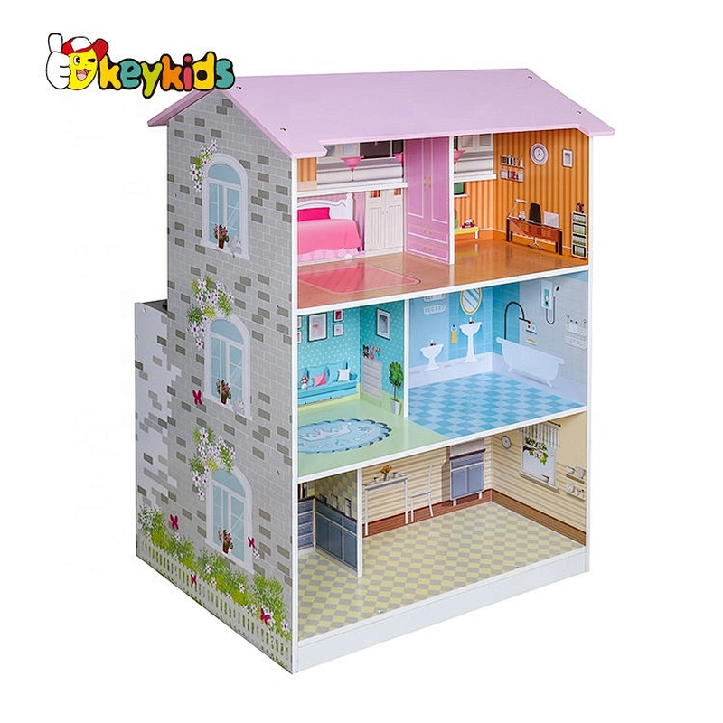 Original Design double sided toy set wooden doll house and kitchen for children W06A374