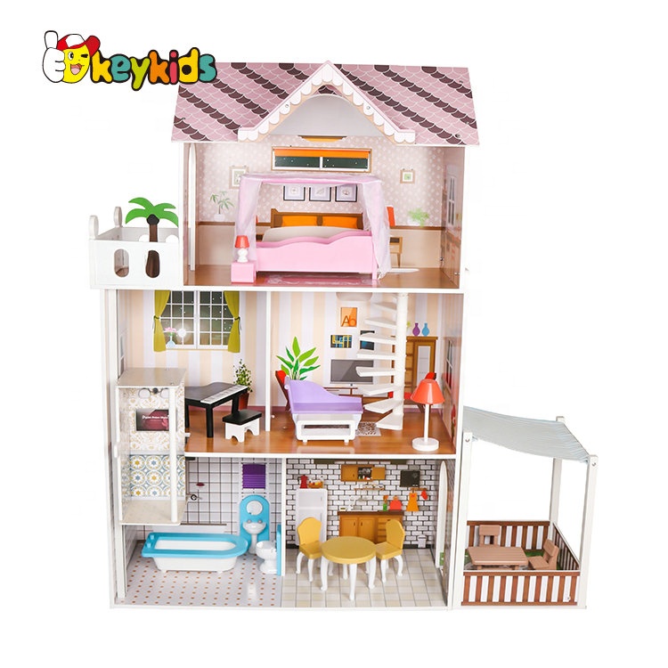 Factory stock girls pink wooden dollhouse with accessories