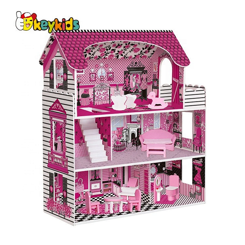 Customize pretend play wooden mini dollhouse for girls W06A380D