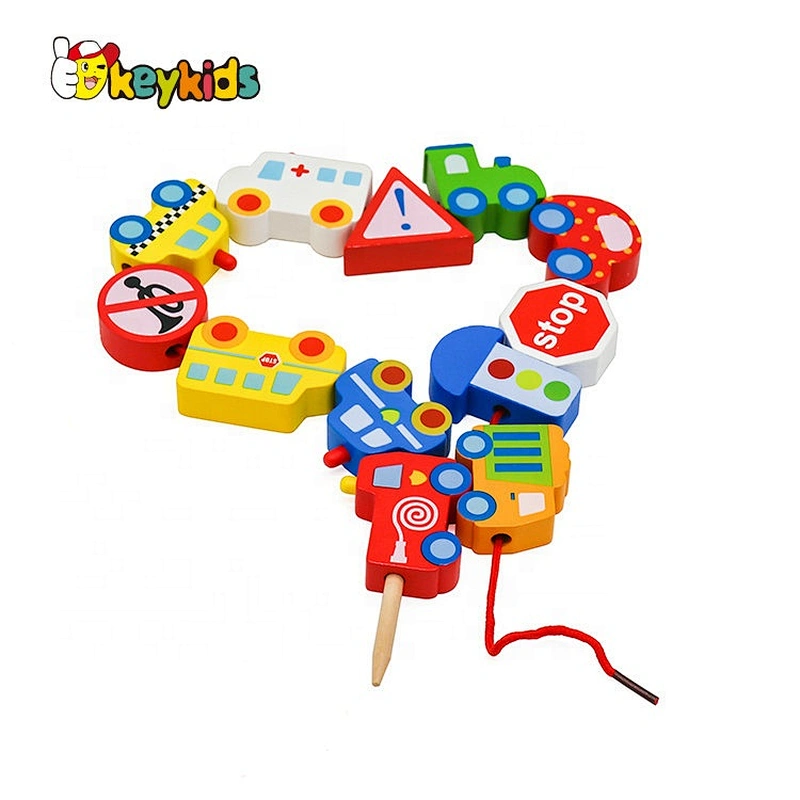 Hot sale preschool wooden lacing car toy for kids W11E159