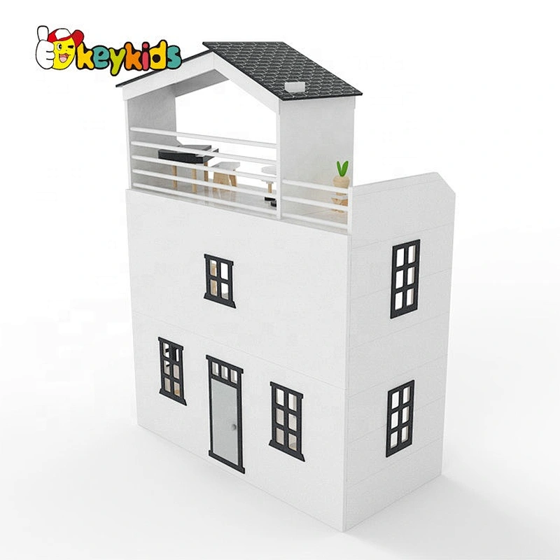 Best design white wooden miniature dollhouse kits for kids W06A404
