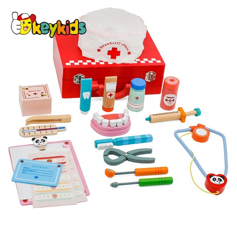 New children pretend play wooden doctor set toy for wholesale W10D012B