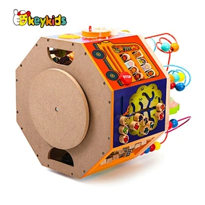 New fashion kids wooden busy time play cube with music W11B240