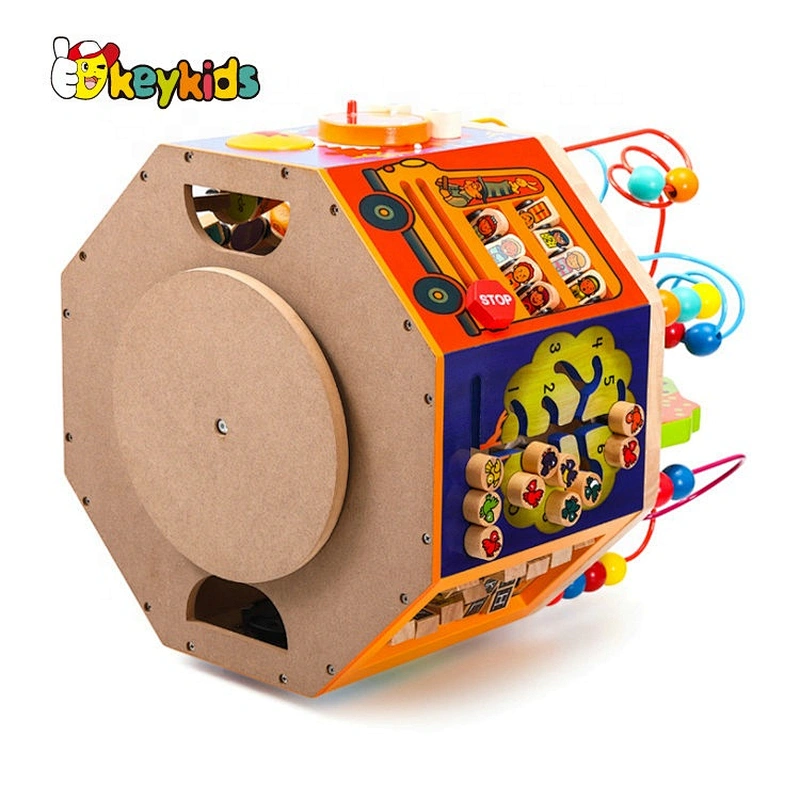 New fashion kids wooden busy time play cube with music W11B240