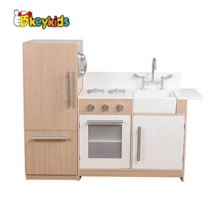 New released retro wooden kids play kitchen with Refrigerator, Freezer and Oven W10C480