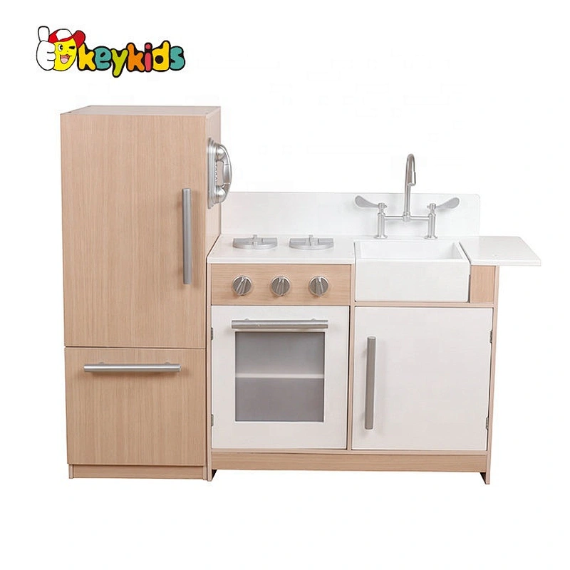 New released retro wooden kids play kitchen with Refrigerator, Freezer and Oven W10C480