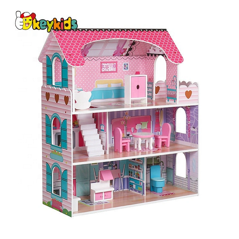 Customize pretend play wooden mini dollhouse for girls W06A380D