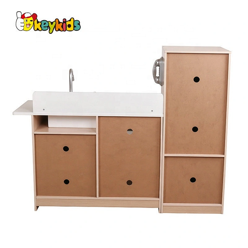 New released retro wooden kids play kitchen with Refrigerator, Freezer and Oven W10C480