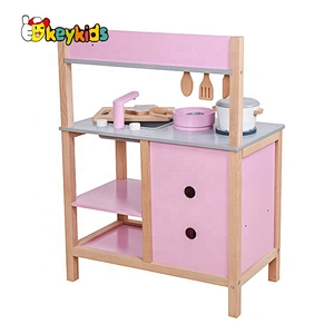 New design pink wooden girls kitchen play set for pretend play W10C457C