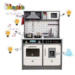 New released children wooden play kitchen with lights and sounds W10C493