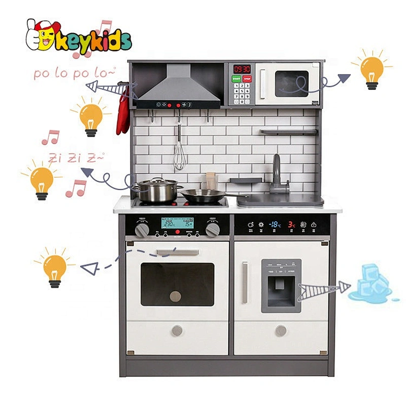 New released children wooden play kitchen with lights and sounds W10C493