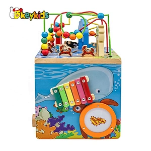 wholesale educational wooden activity cube toy, Multi-functional String Beads toy for kids W12D033