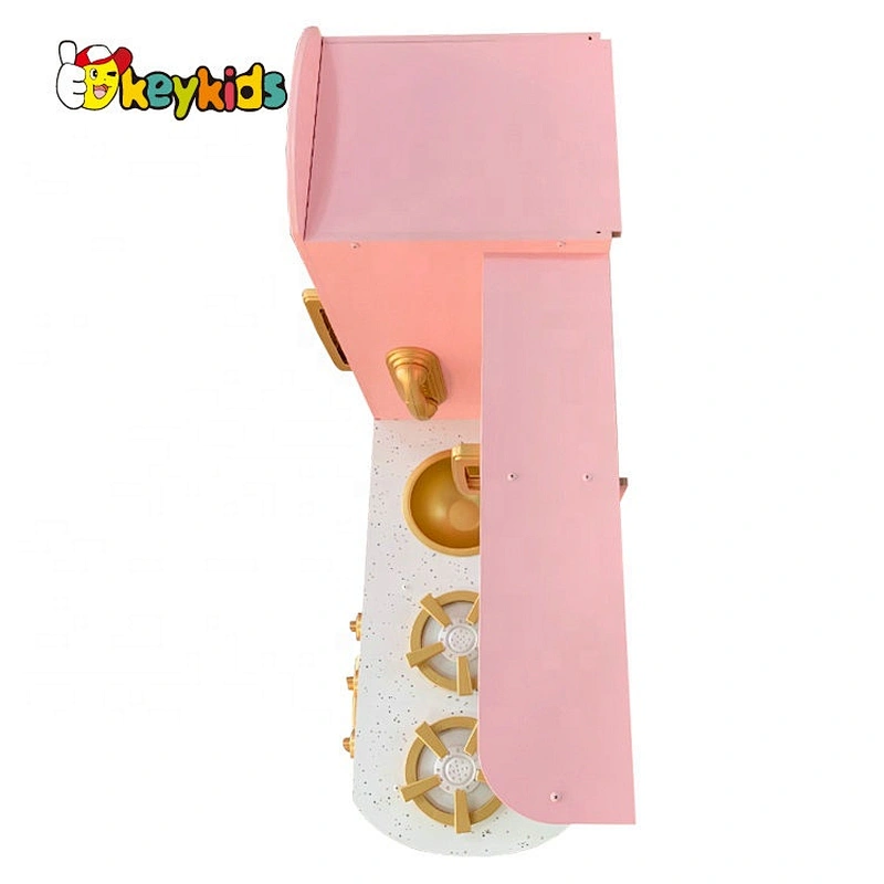 New released pink wooden play kitchen set with freezer W10C571