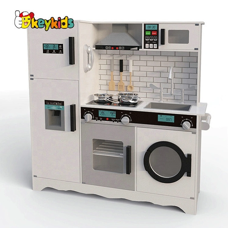 Kids Wooden Electronic Kitchen With Ice Maker, Washing Machine And Mini Toy Refrigerator W10C513
