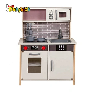 Ready to ship kids wooden kitchen toy with electronic stove W10C528