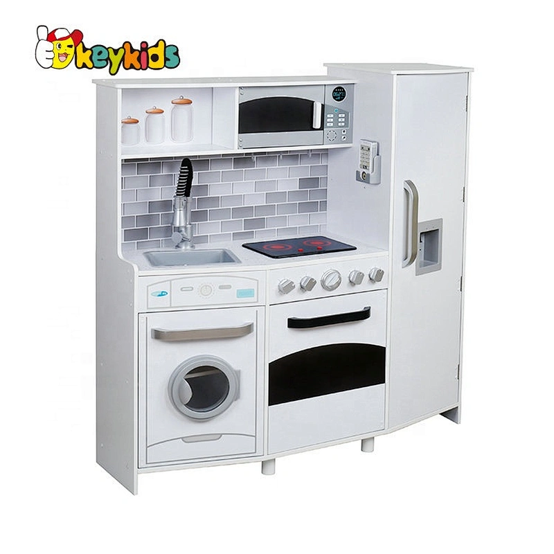 Unique design kids white wooden play kitchen with electronic functions W10C223