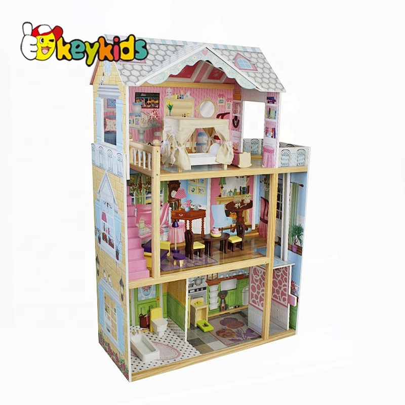 Top sale wooden kids dollhouse with elevator W06A247