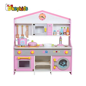 New fashion pink pretend wooden toy kitchens for children W10C379
